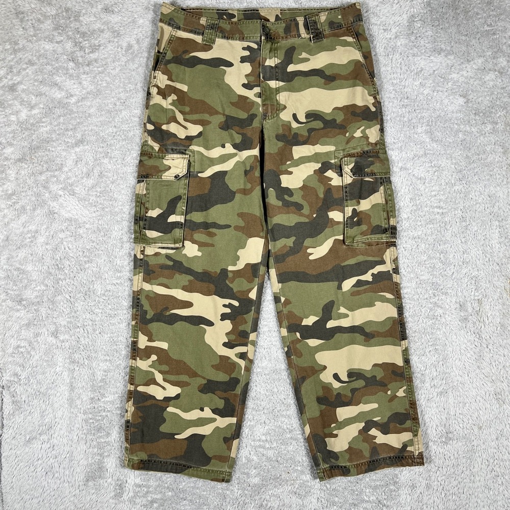 Mens Camo Cargo Pants Woodland Camouflage Straight Leg Tactical Hiking Trousers